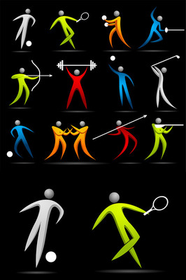 彩色運動項目抽象人形圖案與運動器材矢量素材的藝術魅力